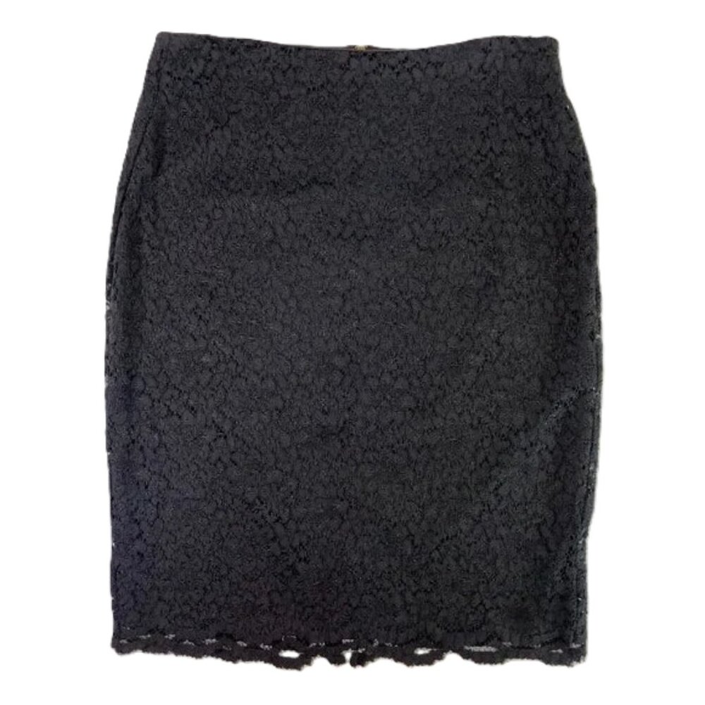 Worthington Black Lace Pencil Skirt Lined Knee Length Back Gold Zipper Size 14